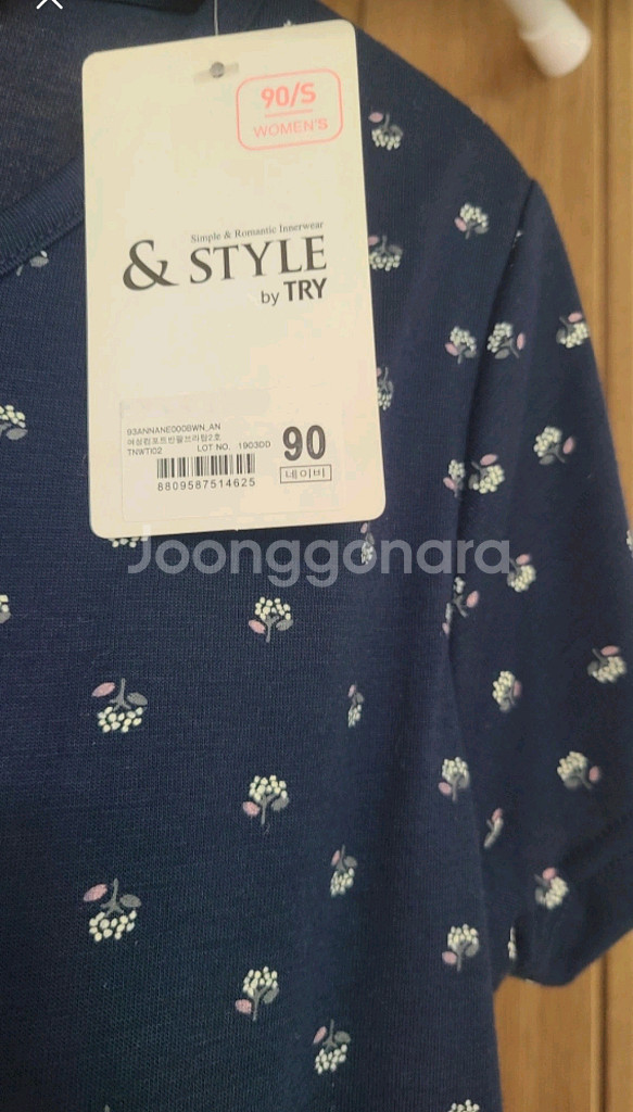 TRY 앤스타일 브라탑 여성 반팔티 네이비 90 새상품--1