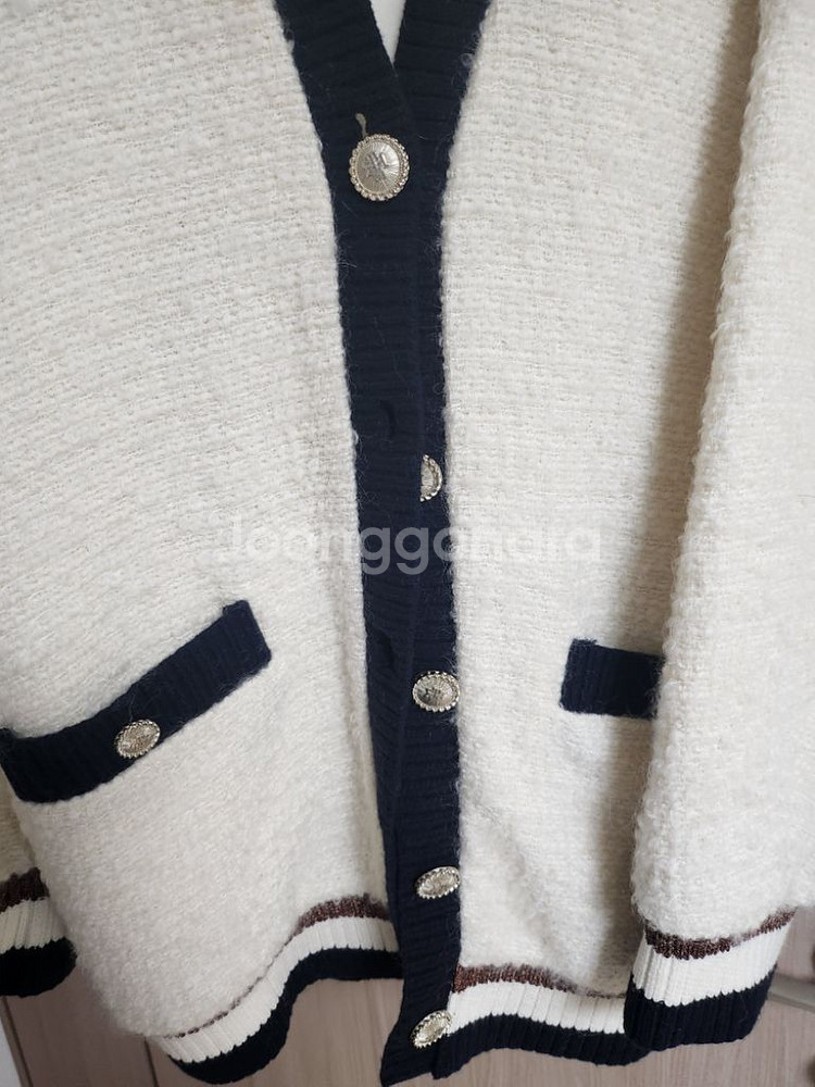 타임 컬러라인 부클 가디건--4