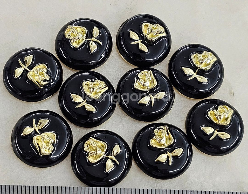 금속 원형블랙 골드장미 10개 일괄--0