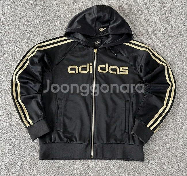 아디다스 검골 금장 블랙 후드 여자 져지집업 90/S--0