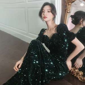 [새상품] 세련된 그린 스팽글 드레스 / 연주회/2부