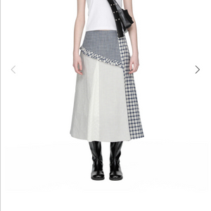 Mixed Check Long Skirt, NAVY