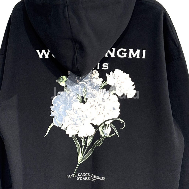 [48사이즈]우영미 플라워 백로고 후드티--2