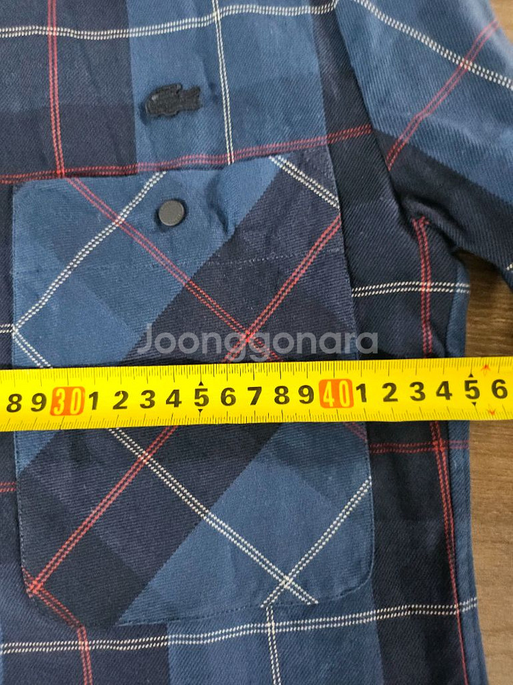 라코스테 블루 체크 셔츠 똑딱이 남방 34 다림질전--7