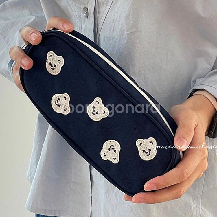 큐피드곰 자수 펜슬파우치 네이비 필통--0