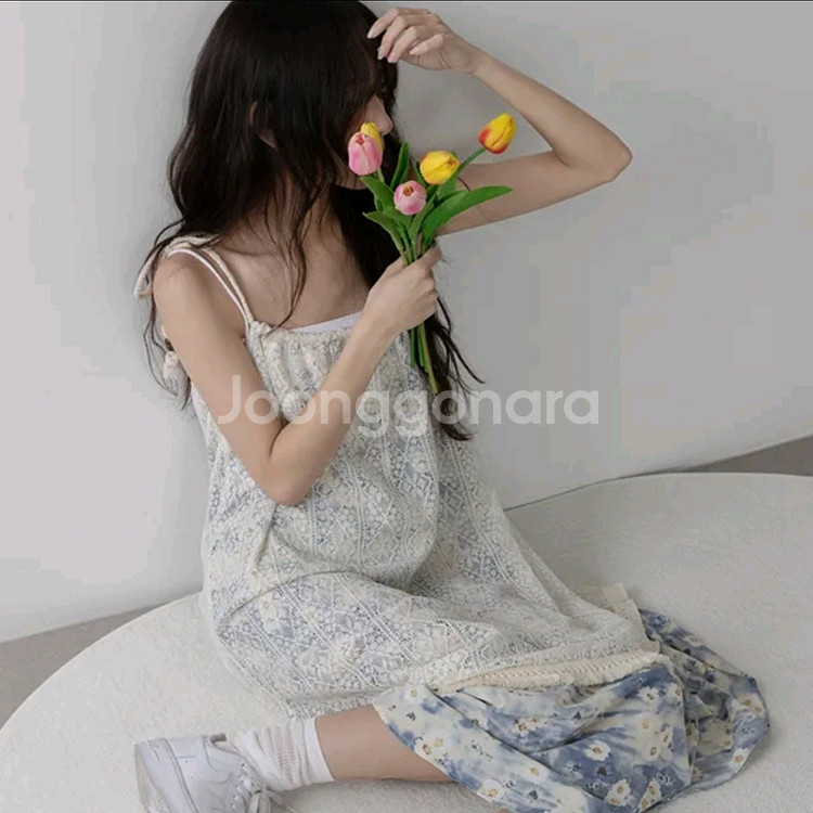보헤미안 플라워 레이스 레이어드 나시 원피스--1