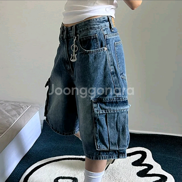 데님 버뮤다 팬츠--0