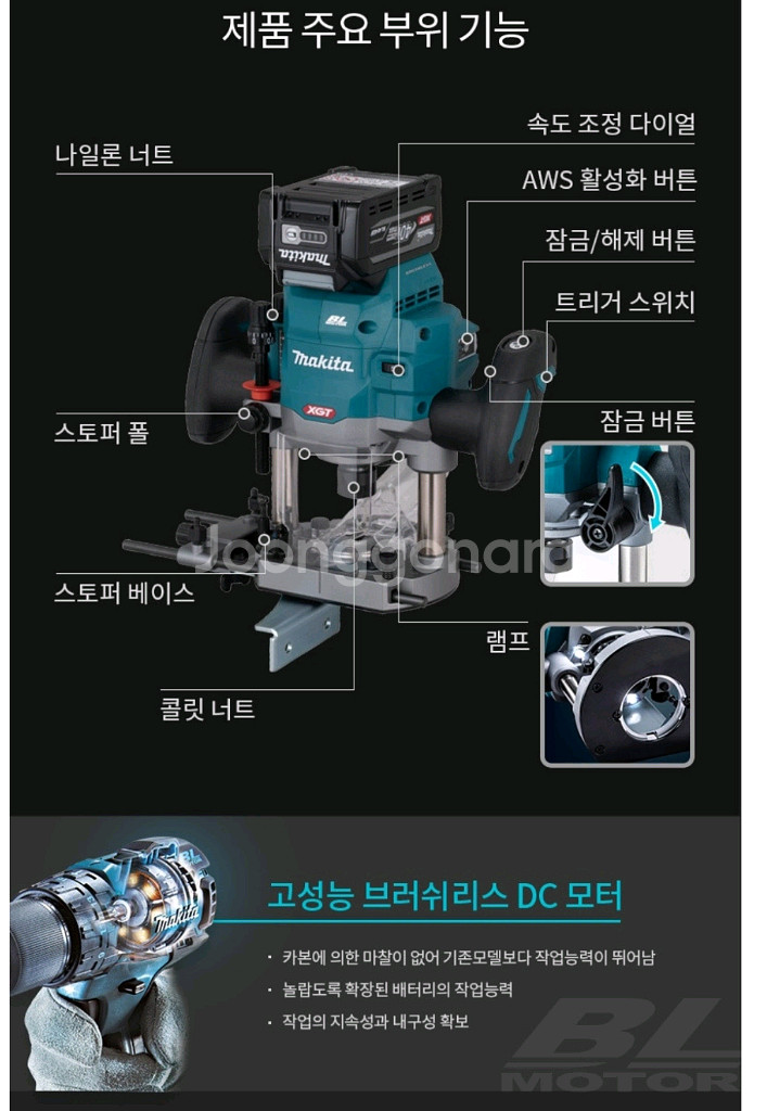 마끼다 RP001GZ 40V 무선 충전 루터 베어툴--2