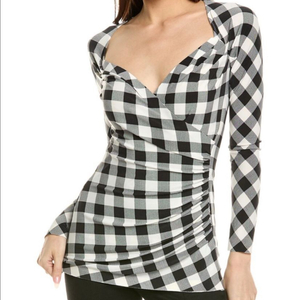 새제품 노마카말리 깅엄체크 롱 슬리브탑 S