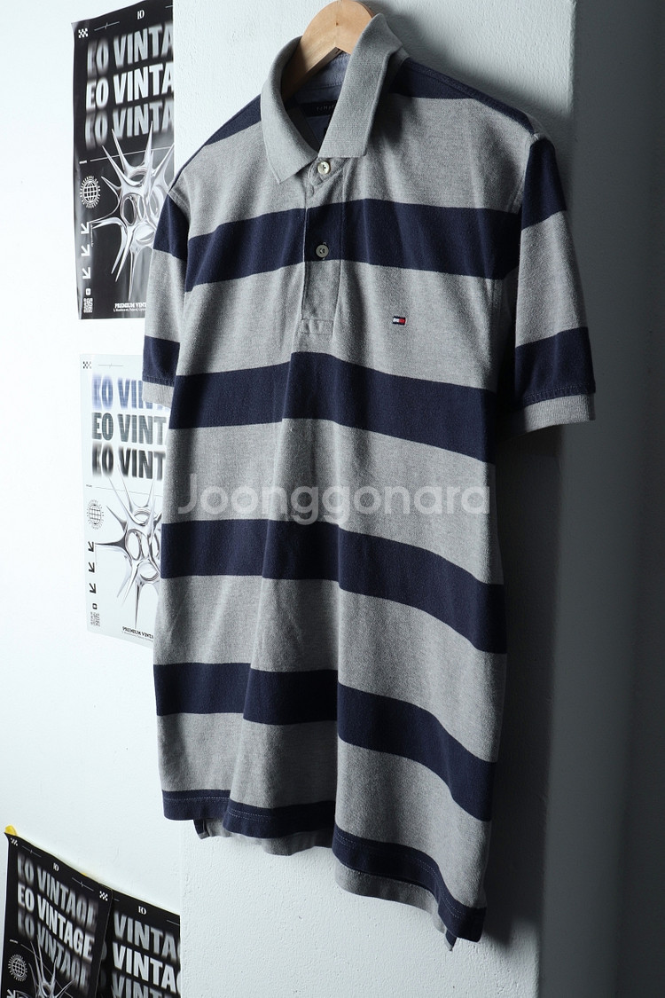 (M-XL) 타미힐피거 반팔 카라 티셔츠 스트라이프--0