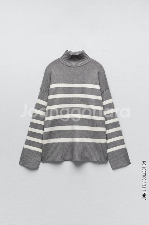 자라 스트라이프 니트 스웨터 폴라티 M--2