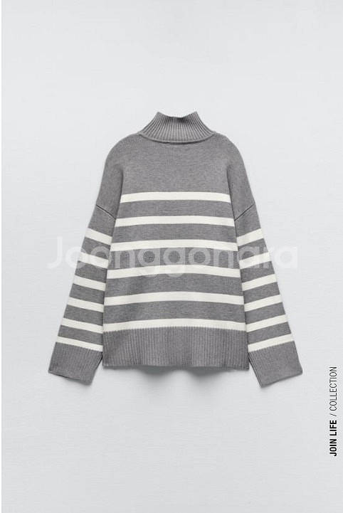 자라 스트라이프 니트 스웨터 폴라티 M--3