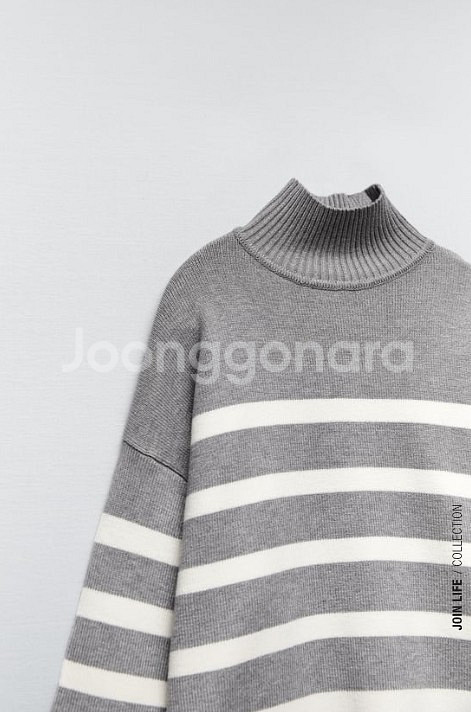 자라 스트라이프 니트 스웨터 폴라티 M--4