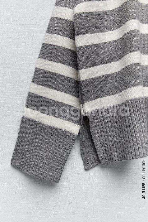 자라 스트라이프 니트 스웨터 폴라티 M--5