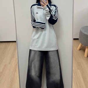아디다스 그레이 네이비 풀오버 하프집업 져지