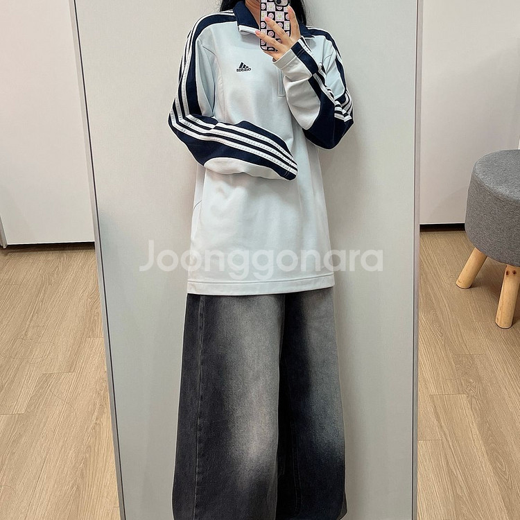 아디다스 그레이 네이비 풀오버 하프집업 져지--1