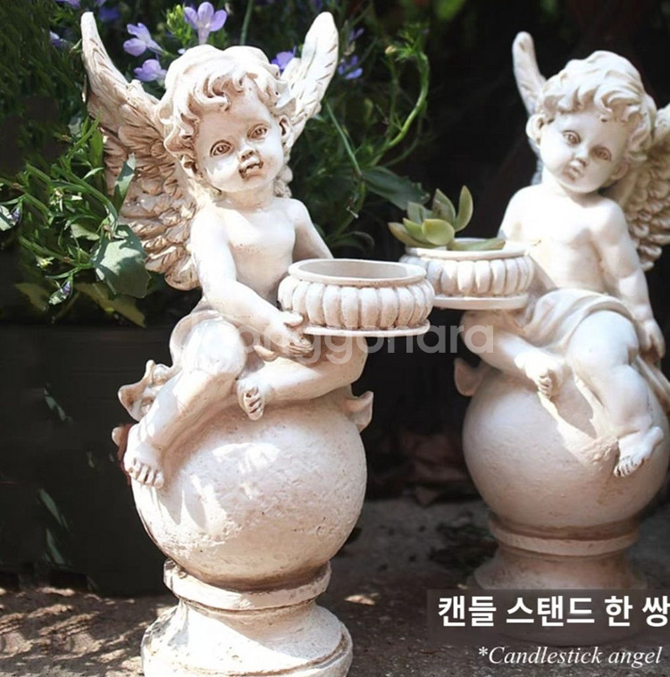 새상품)천사 캔들 스탠드 한쌍 요정 엔젤 까페 장식품--5