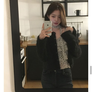 뮤트크레메 지그재그 호피 프릴 타이 블라우스 가디건