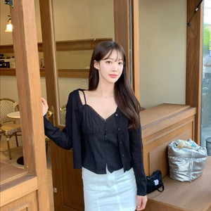 미쏘 썸머 브이넥 가디건 블랙 M 유메르 시에
