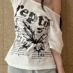 원오프숄더 허리끈 오버핏 반팔티
