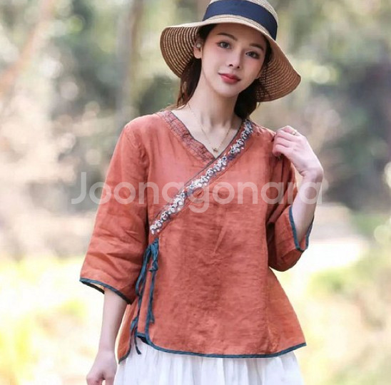 시원한 린넨 칠부 블라우스 66~77사이즈 개량 한복--0