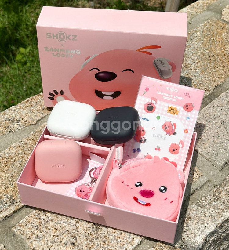 샥즈 오픈핏 이어폰 핑크 잔망루피에디션 (새제품)--0