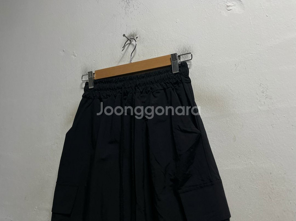 55-66 블랙 나일론 카고 밴딩 롱 치마 스커트--1