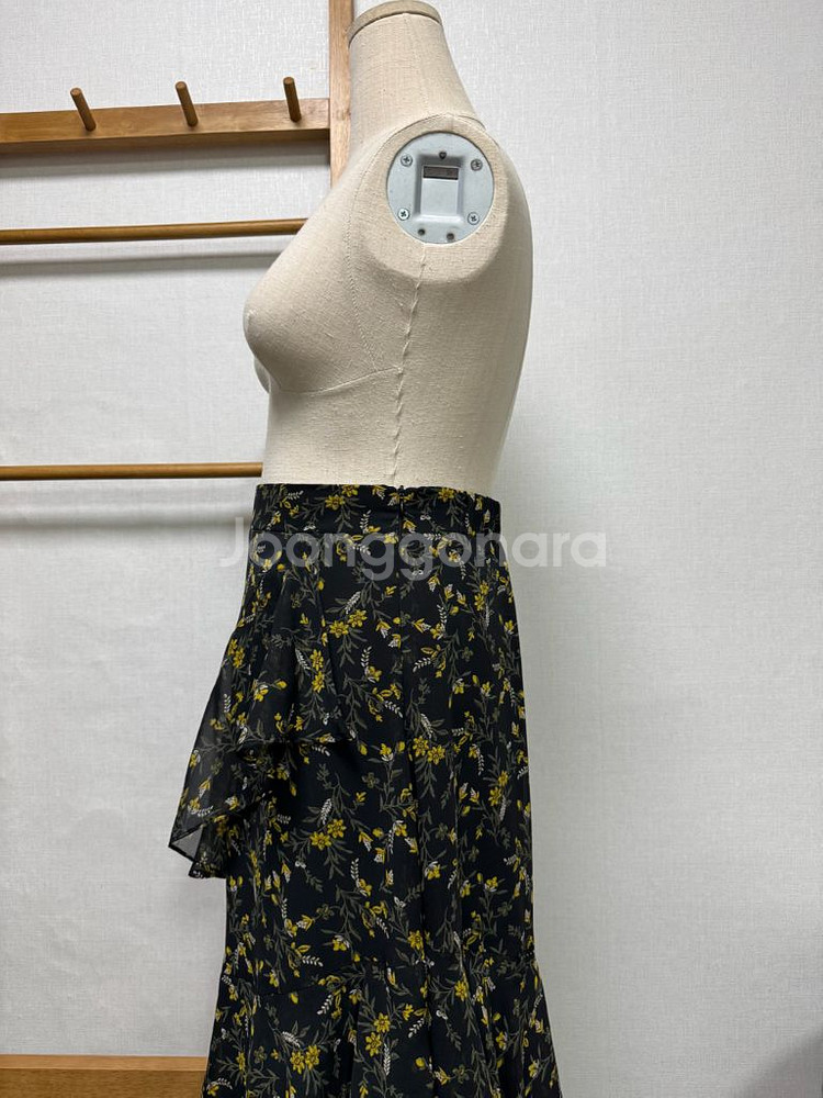 플라워 패턴 캉캉 롱스커트 쉬폰 플레어 스커트--5
