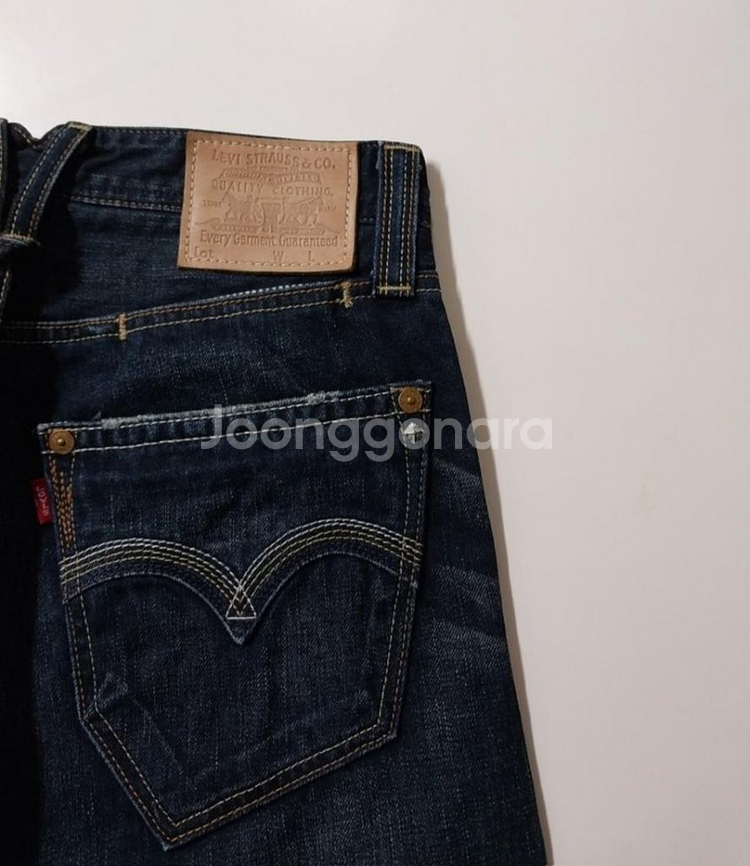 28)리바이스 523 워싱 데님 생지 가죽패치 일자--2