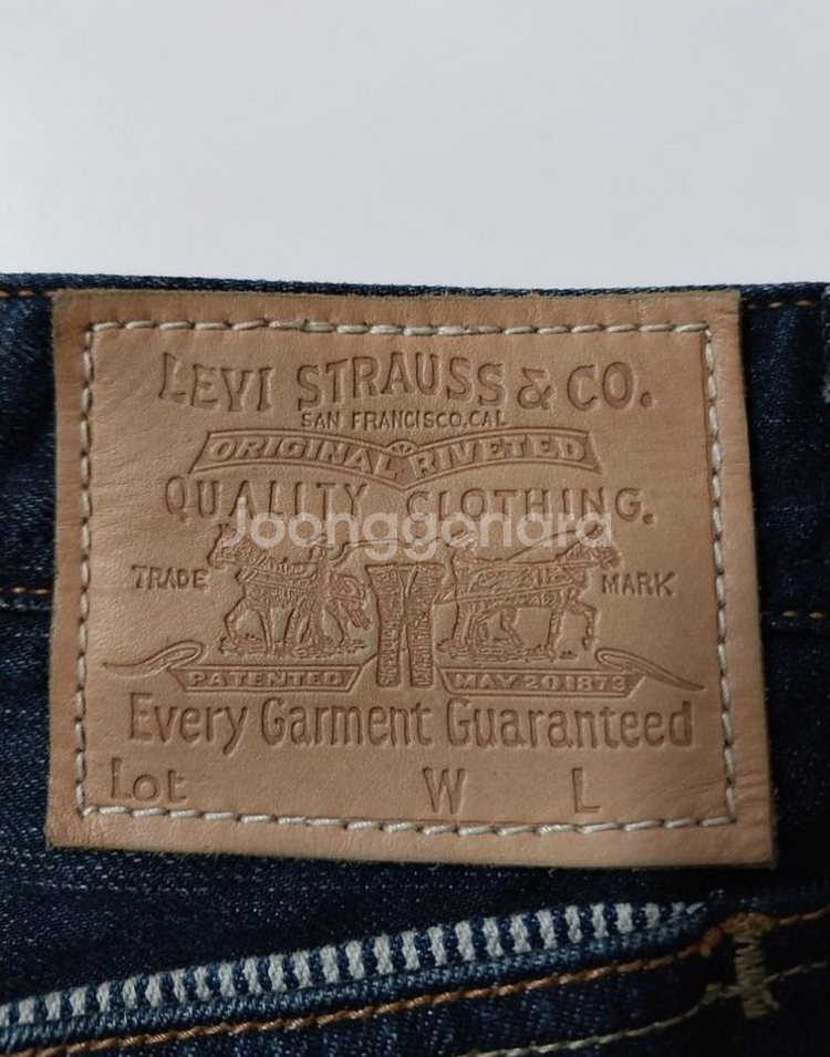 28)리바이스 523 워싱 데님 생지 가죽패치 일자--3