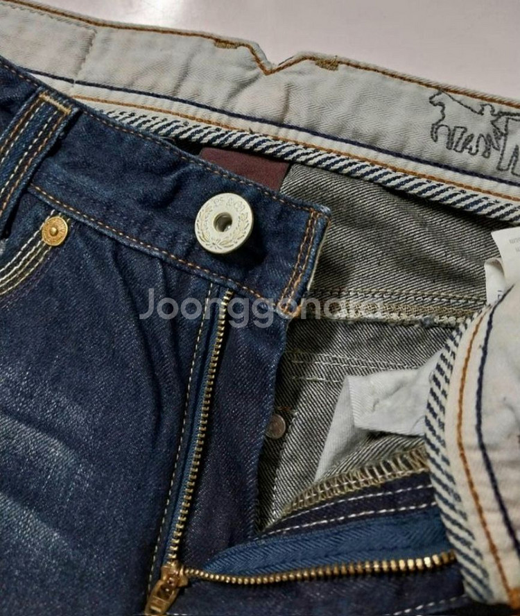 28)리바이스 523 워싱 데님 생지 가죽패치 일자--4