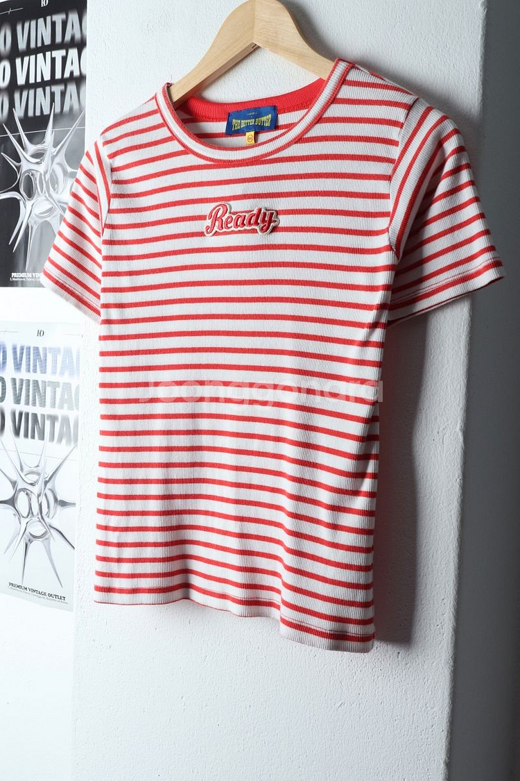 W(4XL) 브랜드빈티지 반팔 티셔츠 스트라이프 니트--0