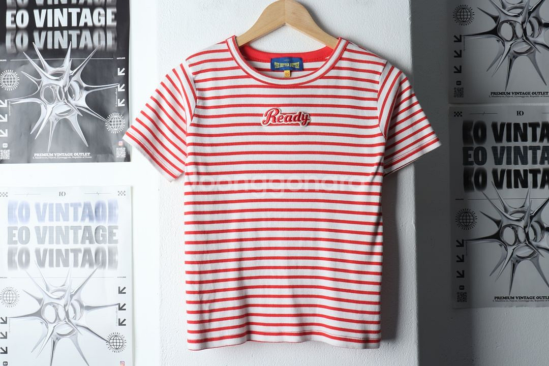 W(4XL) 브랜드빈티지 반팔 티셔츠 스트라이프 니트--1