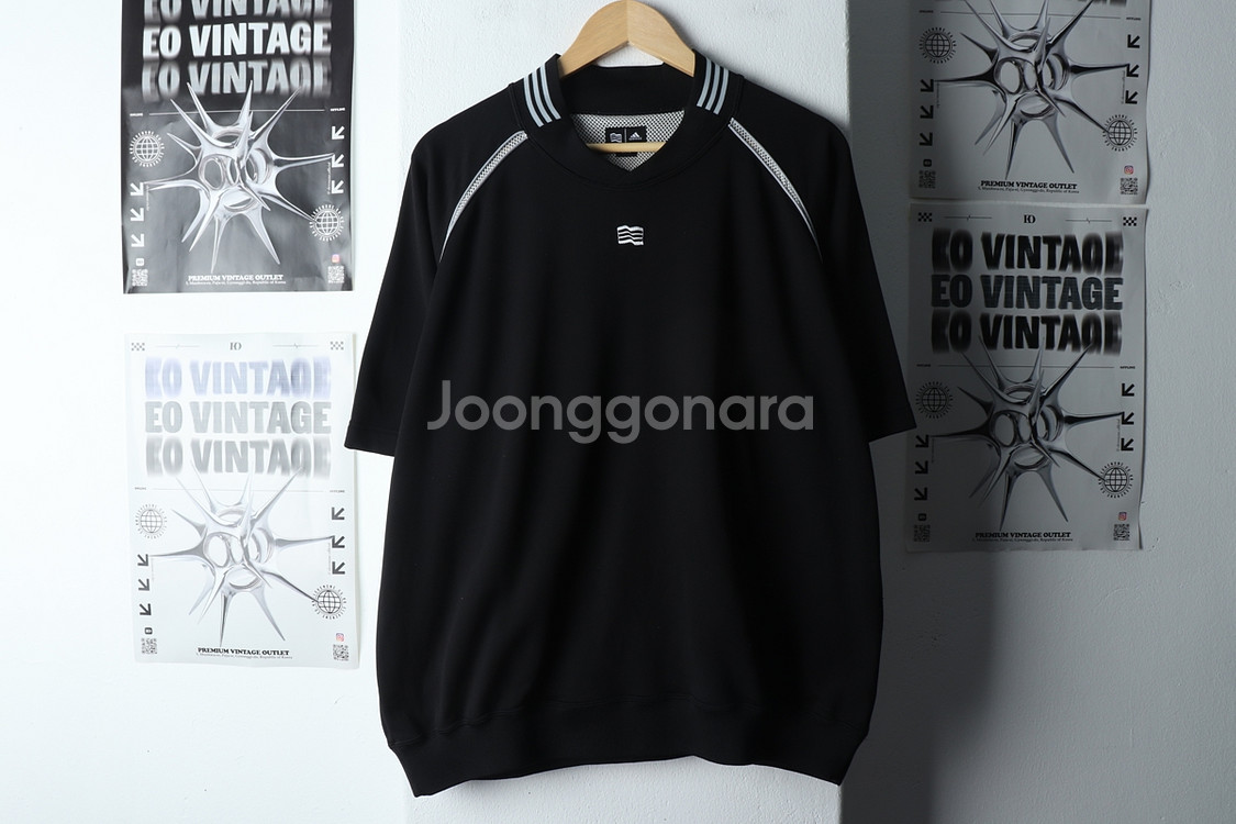 (L-XL) 아디다스 반팔 티셔츠 블랙 스웻 웜업--1