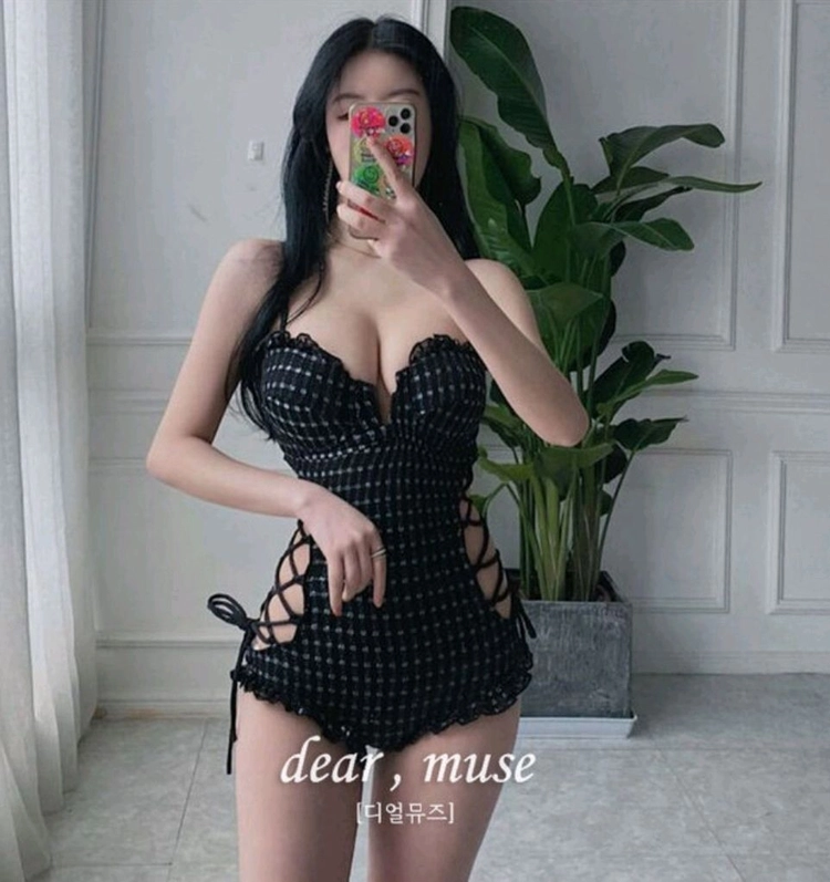 도트체크 프릴 옆트임 원피스 비키니 이미지