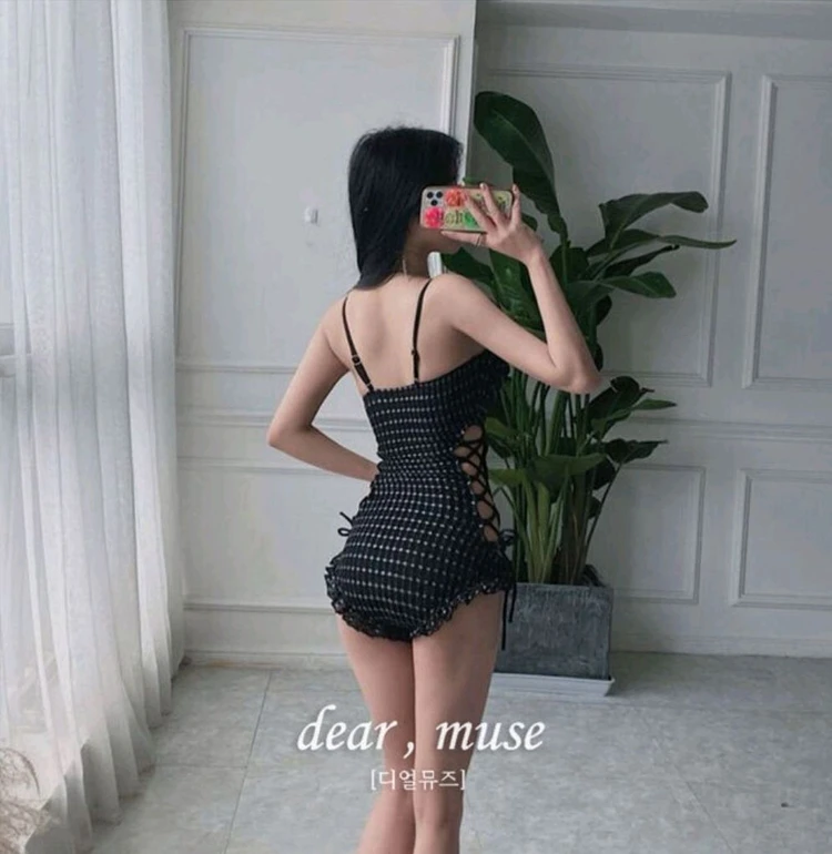 도트체크 프릴 옆트임 원피스 비키니 이미지