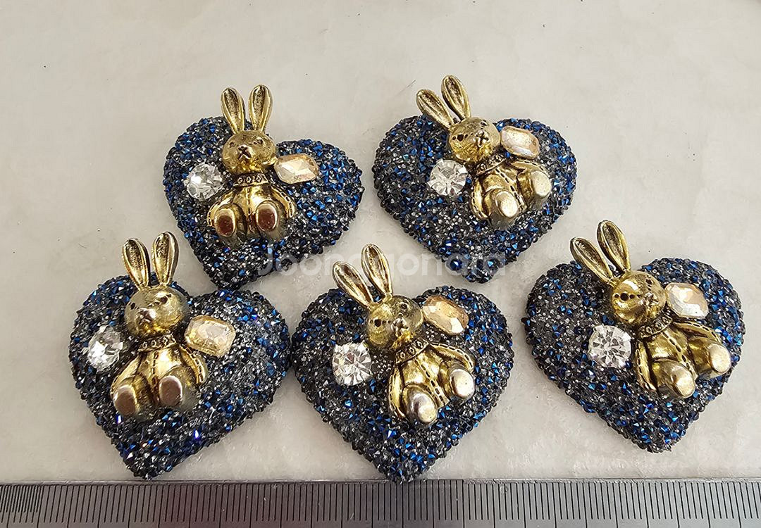 금속장식 큐빅가득 하트토끼 5개 일괄--0