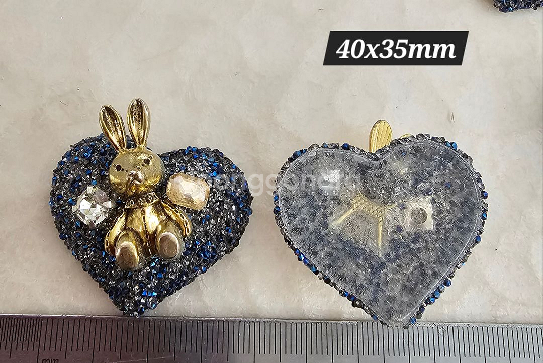 금속장식 큐빅가득 하트토끼 5개 일괄--1
