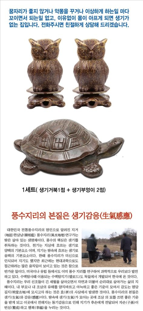생기 도자기 거북이,부엉이 풍수지리 이미지