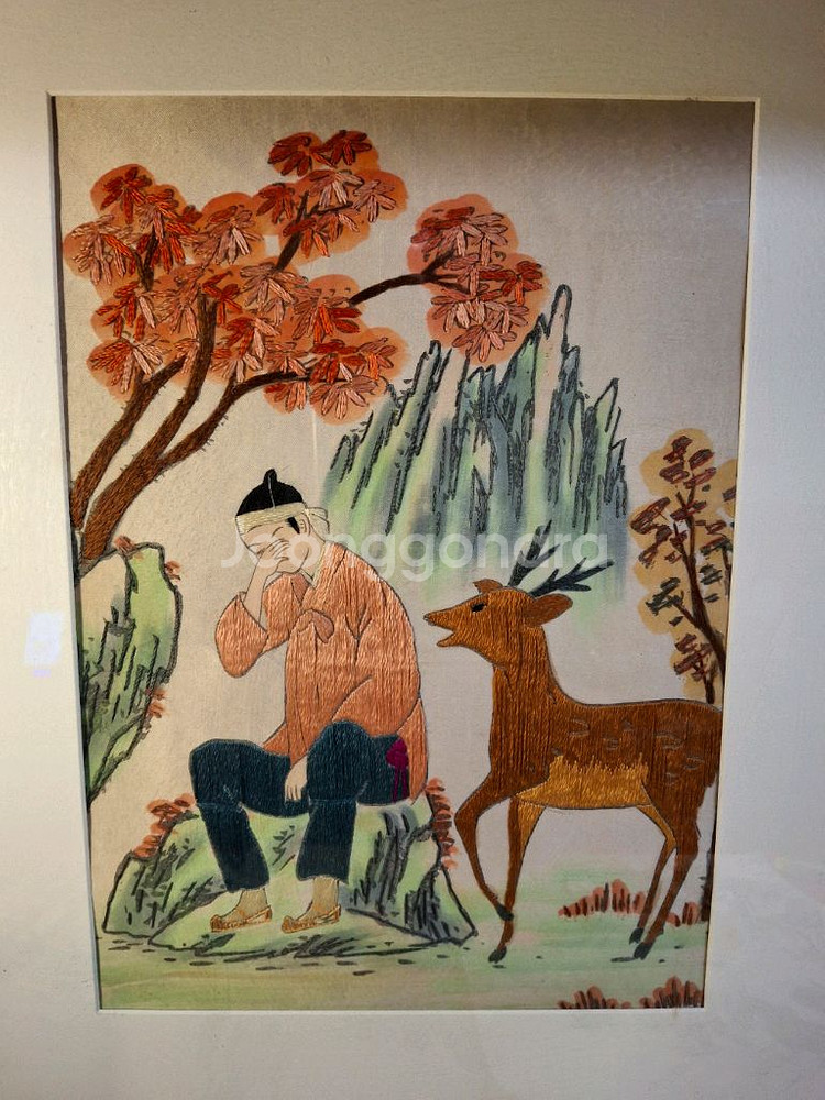 선녀와 나무꾼 6폭 자수--1