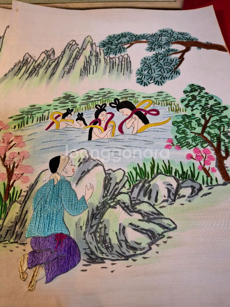 선녀와 나무꾼 6폭 자수--4