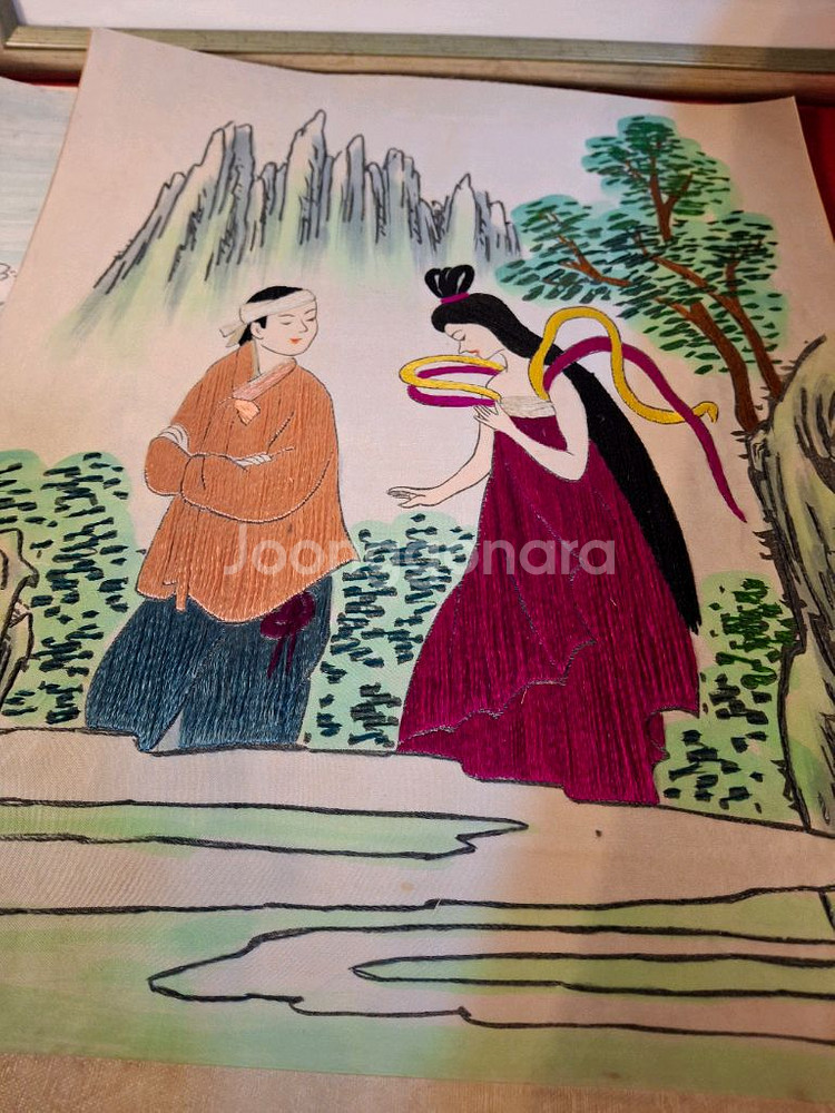 선녀와 나무꾼 6폭 자수--5