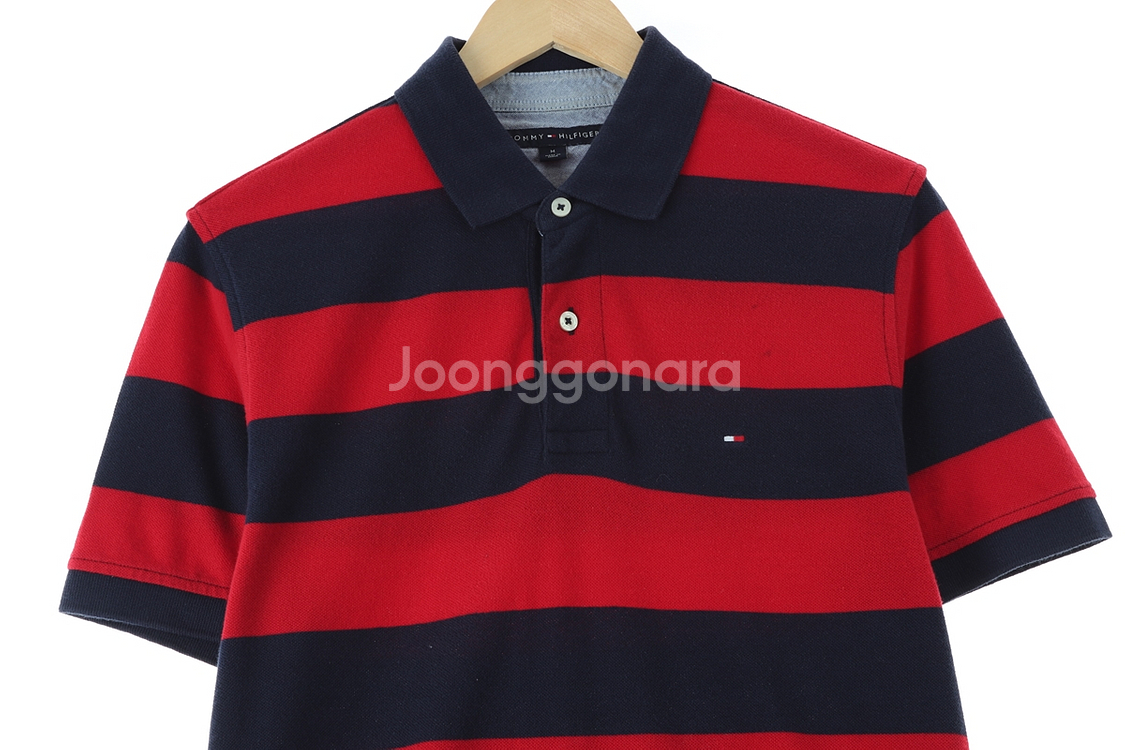 (M-XL) 타미힐피거 반팔 카라 티셔츠 스트라이프--1