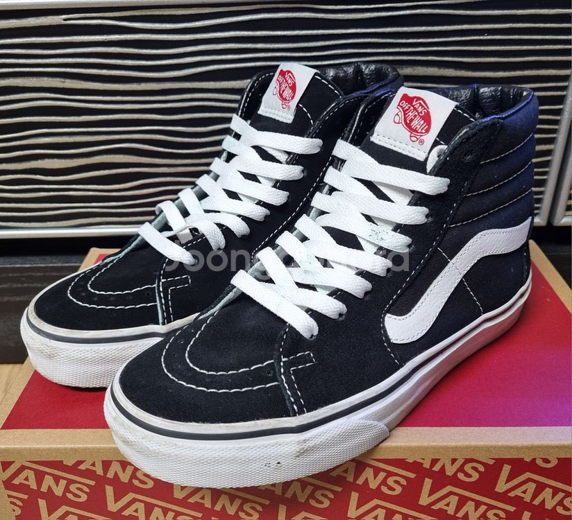VANS 반스 블랙 화이트 하이탑 스케이트보드 슈--0