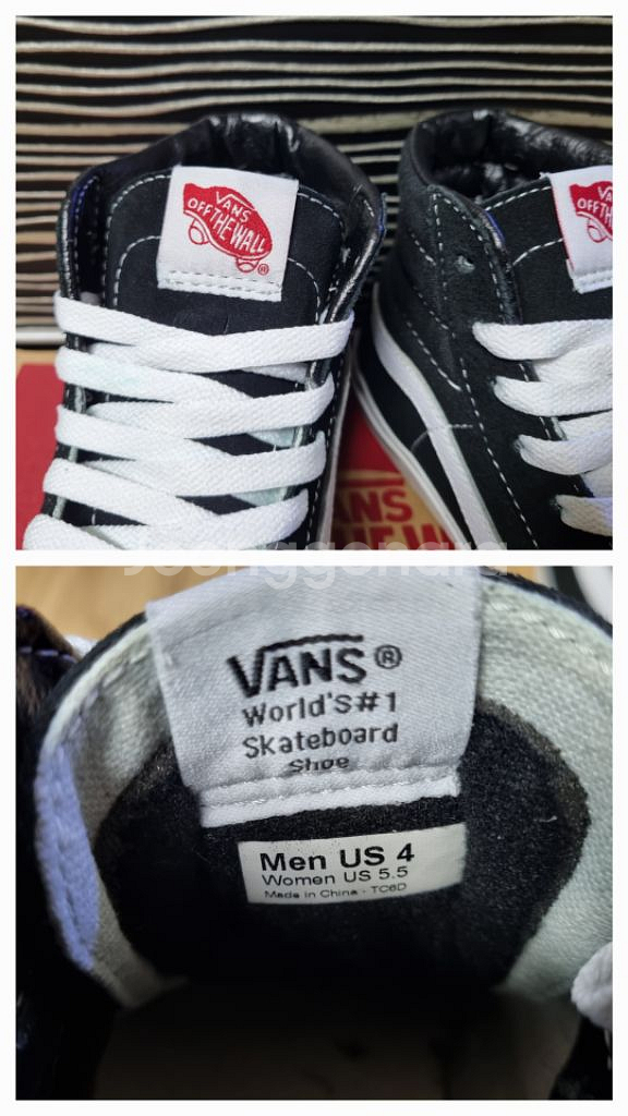 VANS 반스 블랙 화이트 하이탑 스케이트보드 슈--3