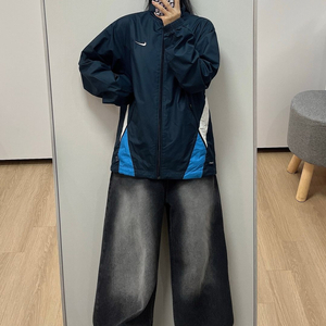 나이키 올드스쿨 스우시 로고 네이비 바람막이 자켓