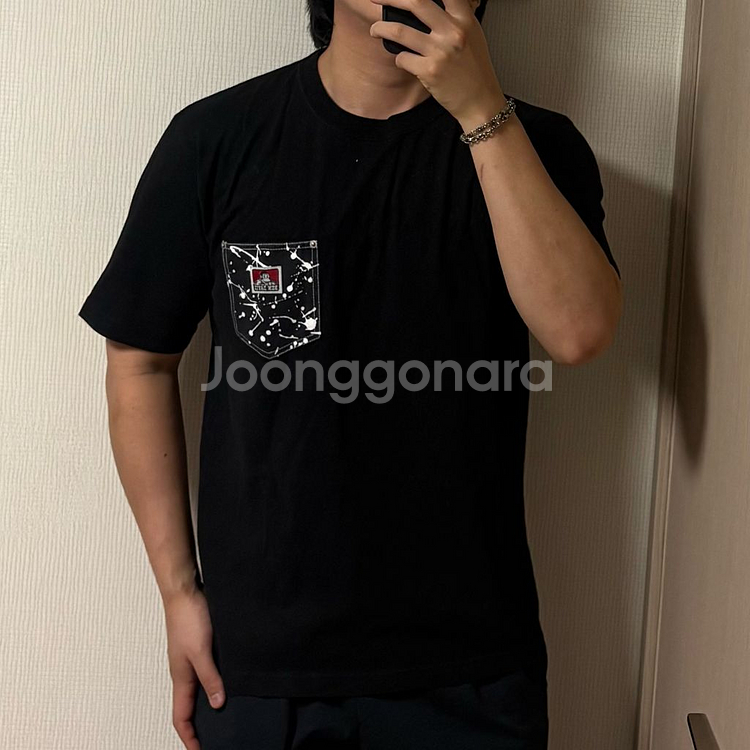 정품 벤데이비스 박스로고 페인팅 포켓 블랙 반팔 티셔츠--0