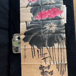 [골동품/고화] 중국 유명 화가 장대천 연화쌍오도 그림