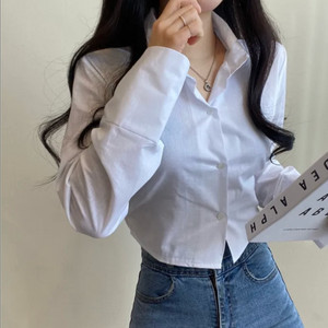 데일리 뒷밴딩 크롭 셔츠