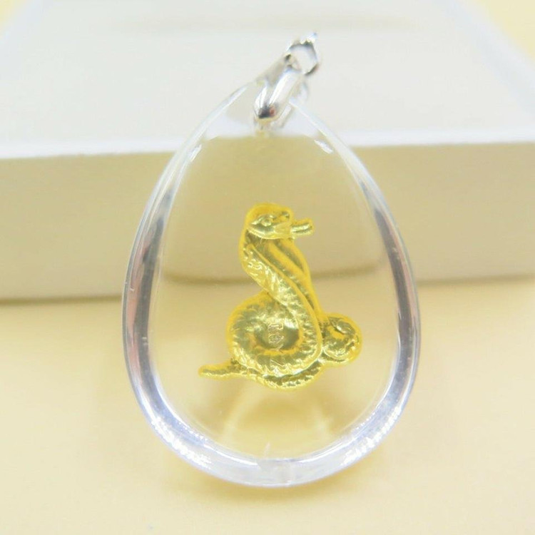 새 뱀 24K 순금 크리스탈 공예 황금 목걸이 고급--2